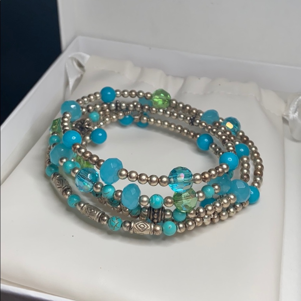 Coil Silver & Turquoise Beaded Wrap Bracelet